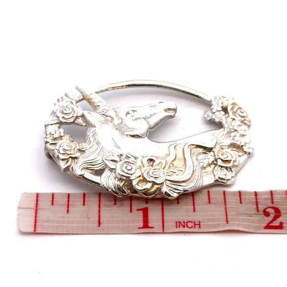 Estate 925 Sterling Silver Unicorn Whimsical Fantasy Oval Statement Pendant